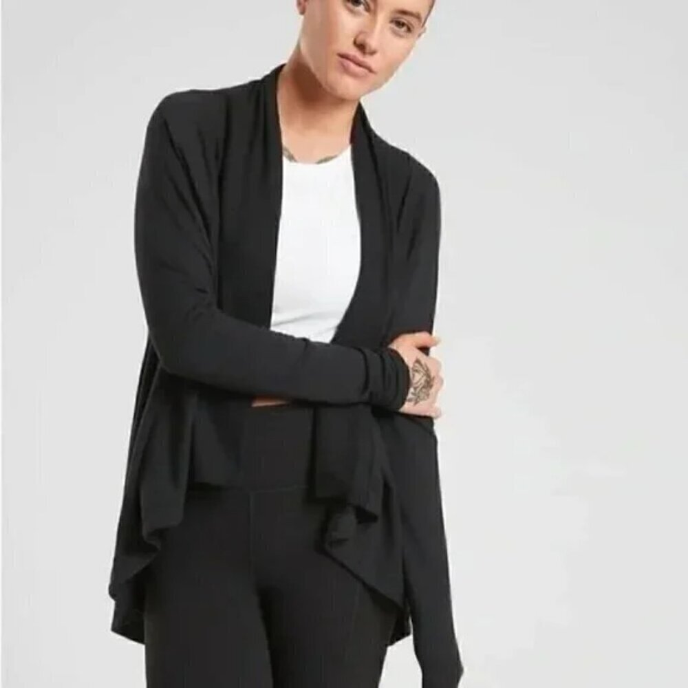 ATHLETA Nirvana Black Wear 2 Ways Wrap Open Front Oversized Cardigan